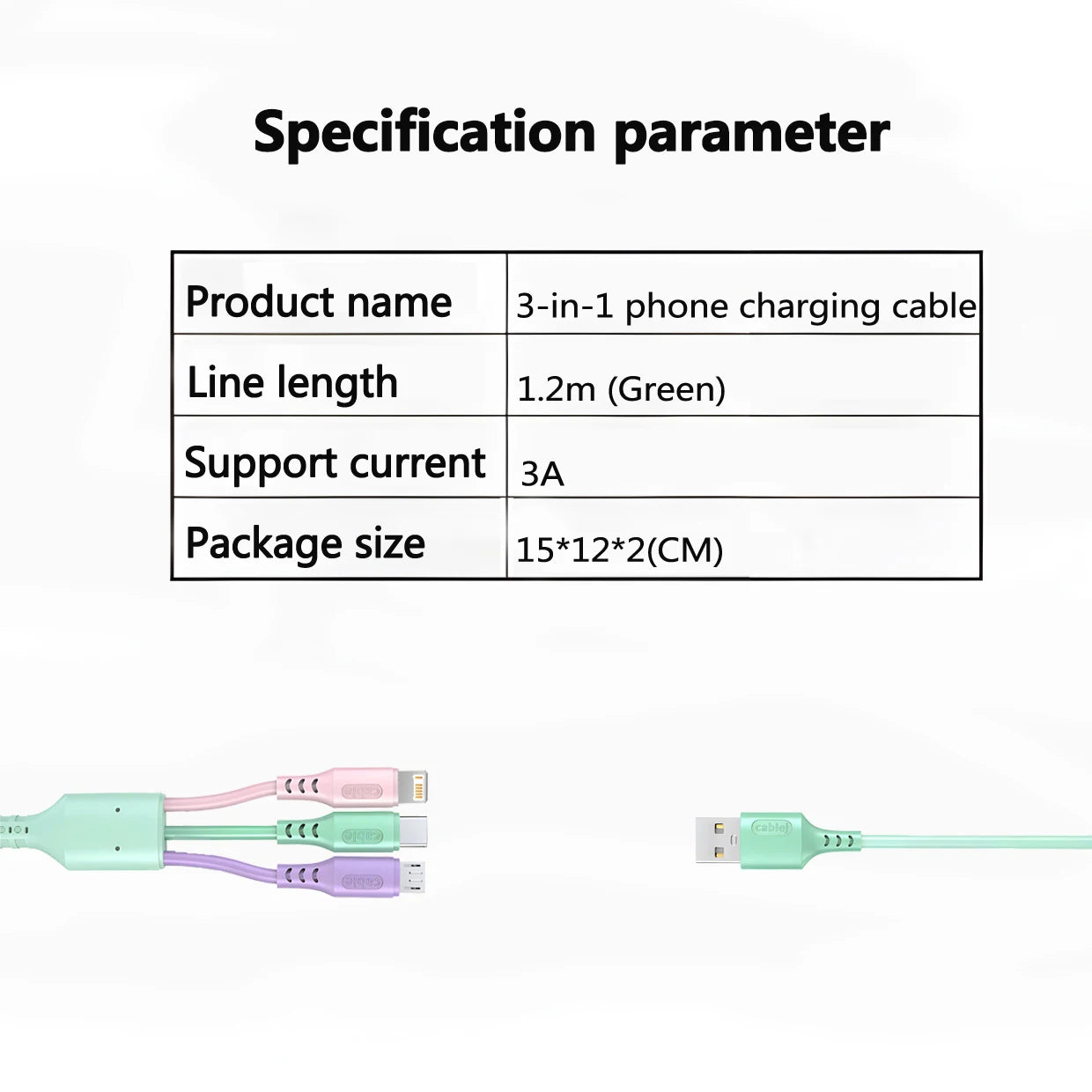 Universal 3-in-1 Charger Cable for iPhone & Android