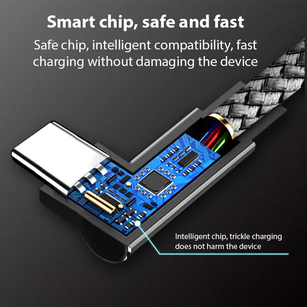 6A Right Angle USB-C Fast Charging Cable – 3–8M