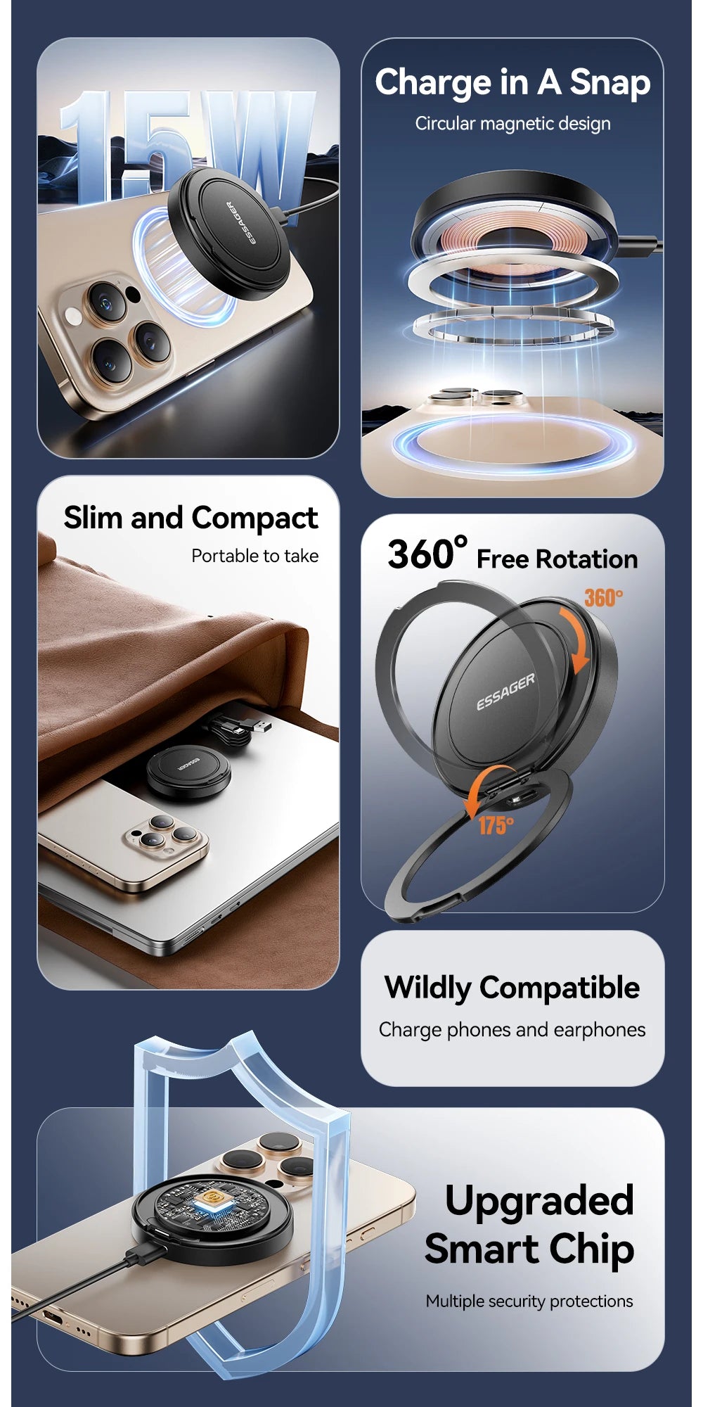 Essager 15W Magnetic Wireless Charger with Holder
