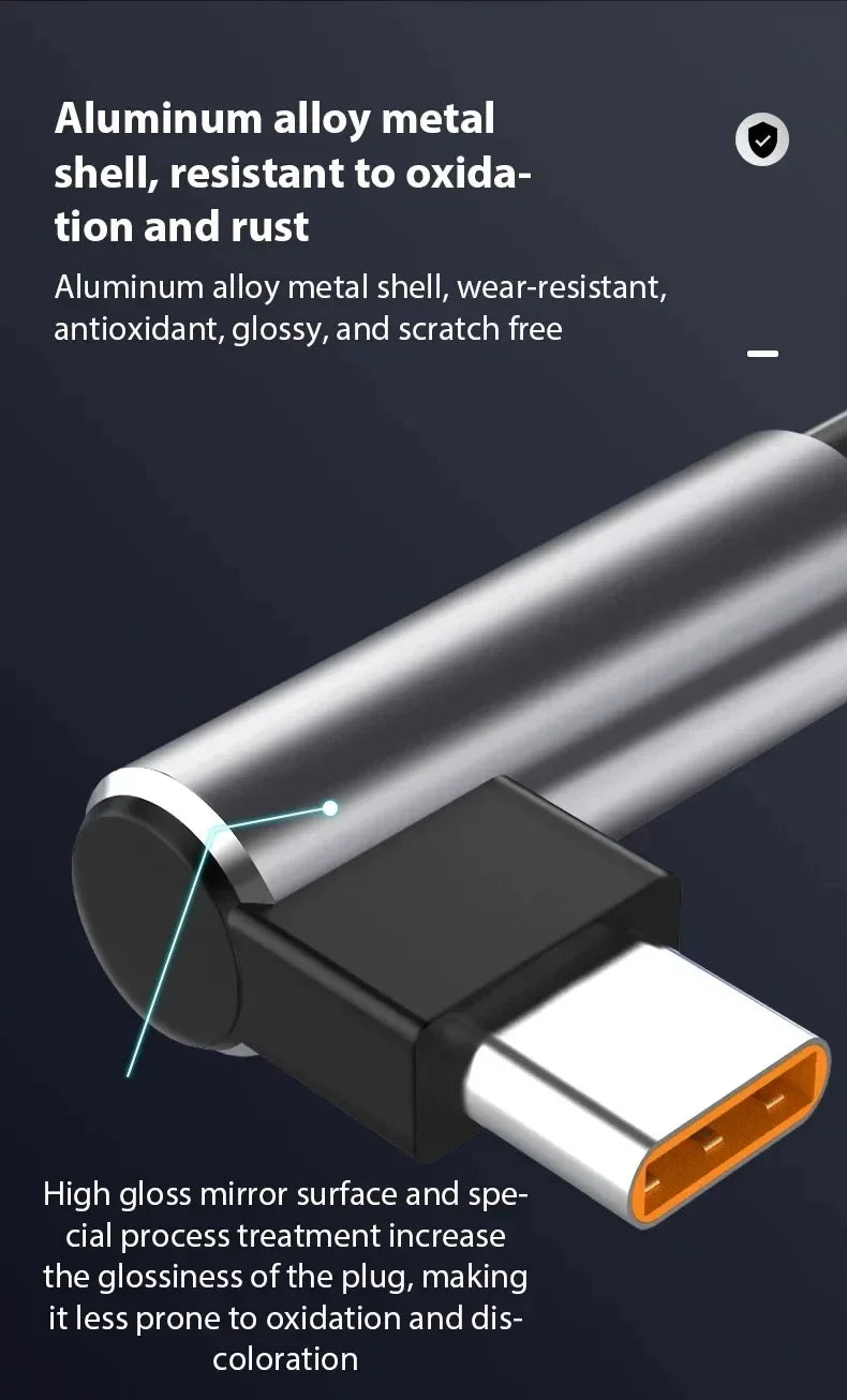 6A Right Angle USB-C Fast Charging Cable – 3–8M