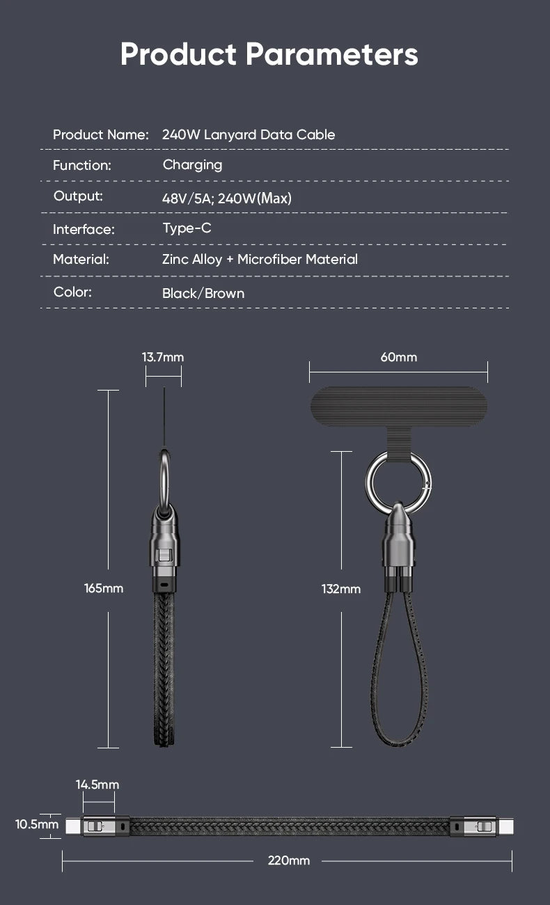 240W Quick Charge USB-C Cable for Laptop & Tablet
