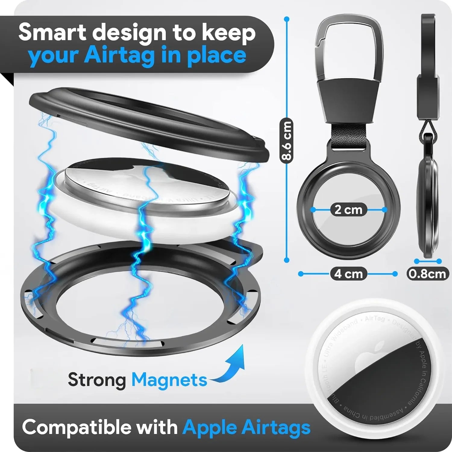 Secure AirTag Holder with Metal Keyring
