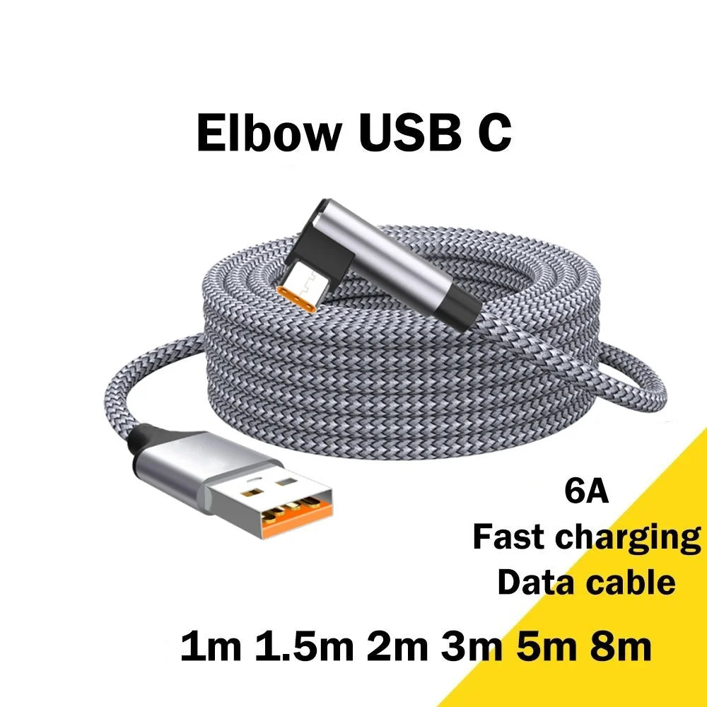 6A Right Angle USB-C Fast Charging Cable – 3–8M