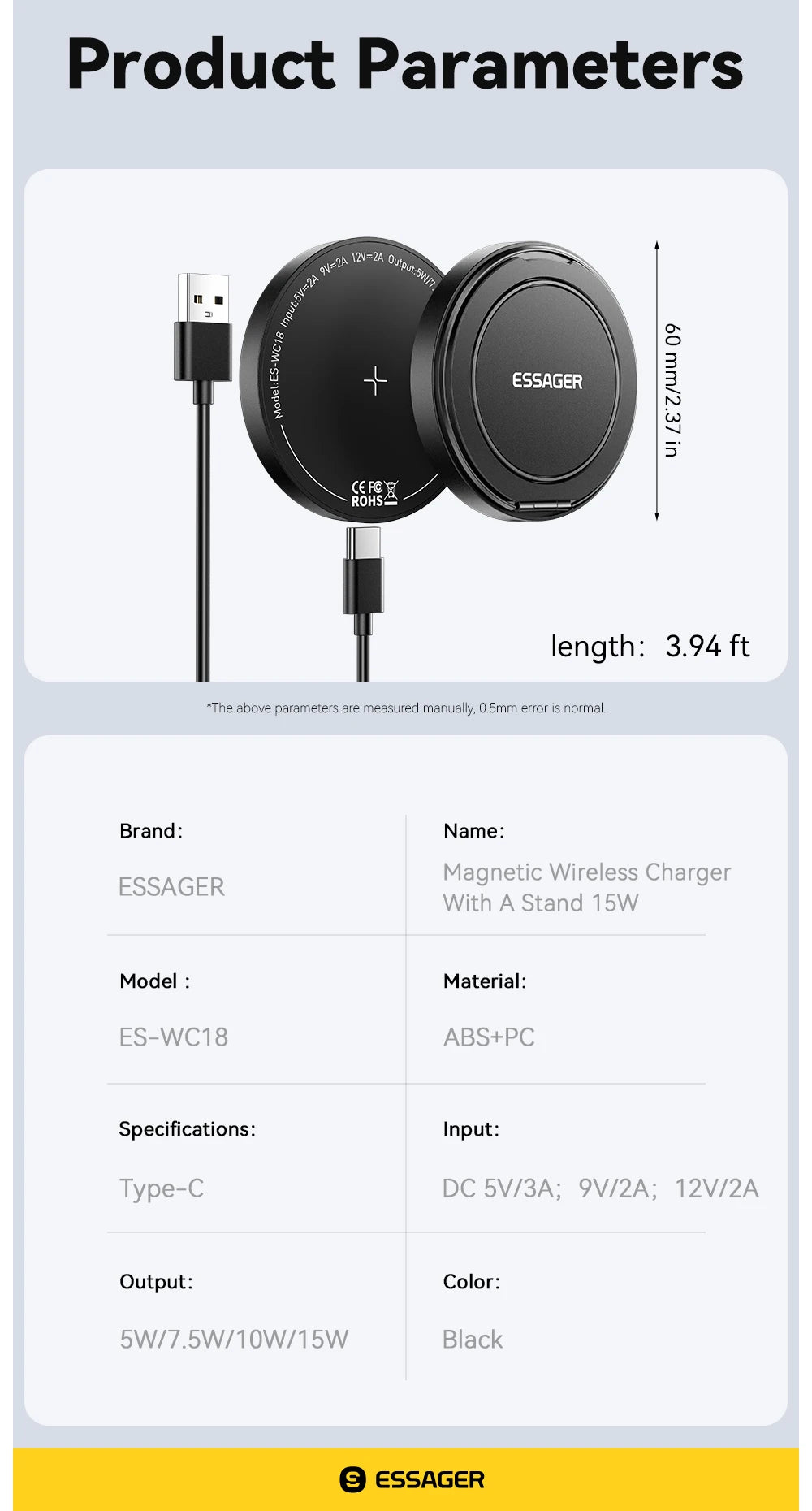Essager 15W Magnetic Wireless Charger with Holder