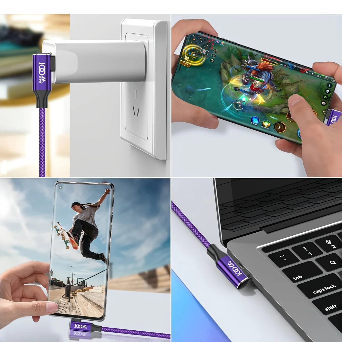Purple USB-C to USB-A Charging Cable – 1–3m