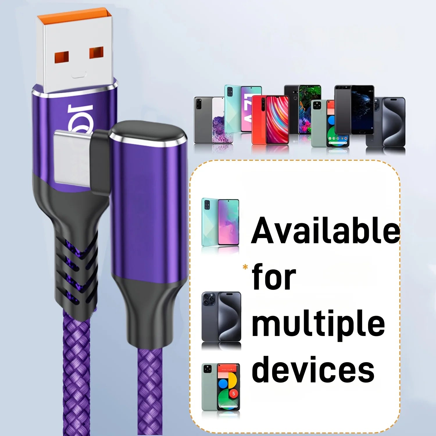 Purple USB-C to USB-A Charging Cable – 1–3m