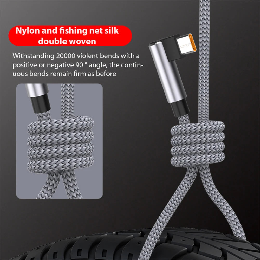 6A Right Angle USB-C Fast Charging Cable – 3–8M